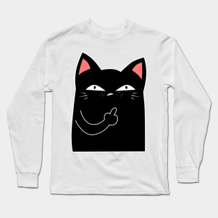 Black Cat Middle Finger Long Sleeve T-Shirt